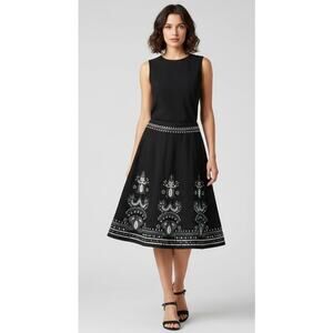 Basil & Maude hand-beaded bohemian southwestern midi skirt linen-blend sz 2/US M